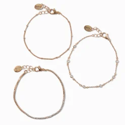 Bracelets de chaîne confetti en zircon cubique couleur dorée - Lot de 3