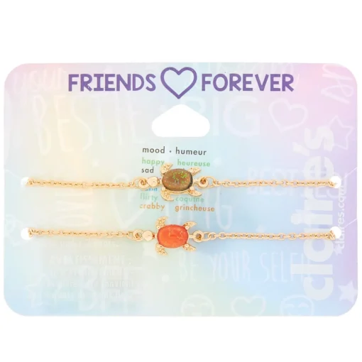 Bracelets d'humeur et d'amitié avec chaîne et tortue couleur dorée - Lot de 2