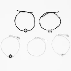 Bracelets en émail noir et chaîne couleur argentée - Lot de 5