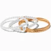 Bracelets fins bangle texturés couleur dorée et cœur perle d'imitation - Lot de 5