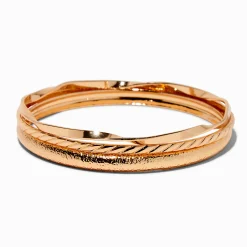 Bracelets fins bangle texturés aux designs variés couleur dorée - Lot de 3