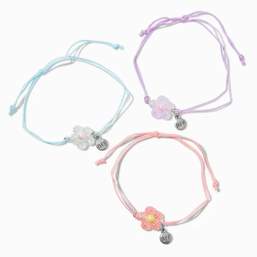 Bracelets floraux en relief pastel best friends - Lot de 3