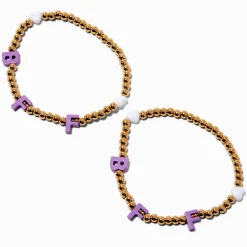 Bracelets élastiques à breloque lettre perlée couleur dorée best friends - Lot de 2