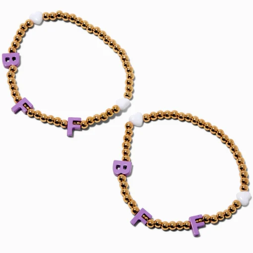 Bracelets élastiques à breloque lettre perlée couleur dorée best friends - Lot de 2
