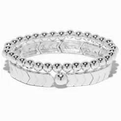 Bracelets élastiques avec chevrons couleur argentée - Lot de 2