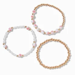 Bracelets élastiques perlés roses roses - Lot de 3