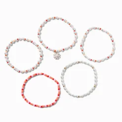 Bracelets élastiques perlés avec perles d'imitation - Lot de 5