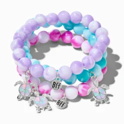 Bracelets élastiques perlés effet marbré signe de la paix tortue best friends - Lot de 3