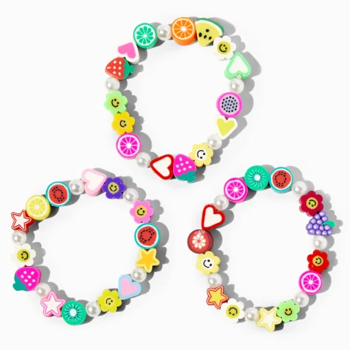 Bracelets élastiques perlés icônes Y2K fruits Claire's Club - Lot de 3