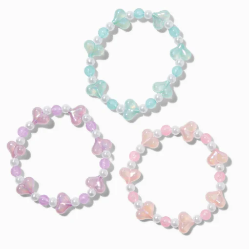 Bracelets élastiques perlés cœur pastel phosphorescents Claire's Club - Lot de 3