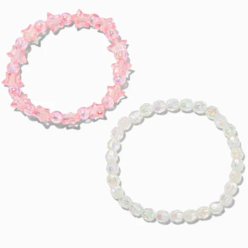 Bracelets élastiques étoiles iridescentes roses - Lot de 2
