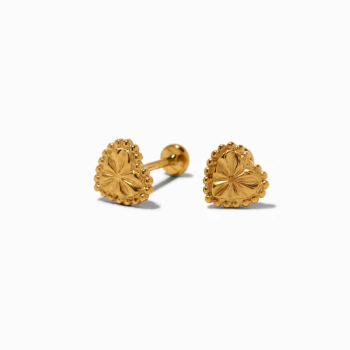 C LUXE by Claire's Gold-tone Titanium Textured Heart Flat Back Stud Earrings