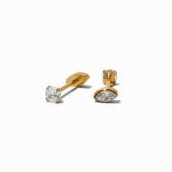 C LUXE by Claire's Gold-tone Titanium Cubic Zirconia Oval Flat Back Stud Earrings
