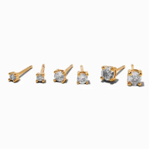 C LUXE by Claire's 18kt Gold Plated Cubic Zirconia 2mm, 3mm, & 4mm Round Stud Earrings - 3 Pack