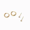 C LUXE by Claire's 18kt Gold Plated Cubic Zirconia 2mm & 8mm Round Stud & Clicker Hoop Earrings - 2 Pack