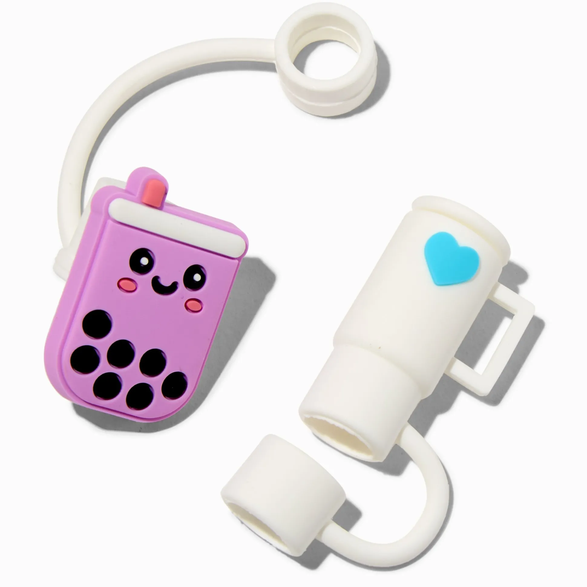 Caches pour pailles, tasse blanche et thé aux perles violet - Lot de 2