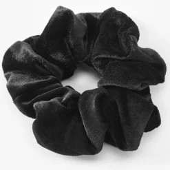 Chouchou en imitation velours noir de taille moyenne