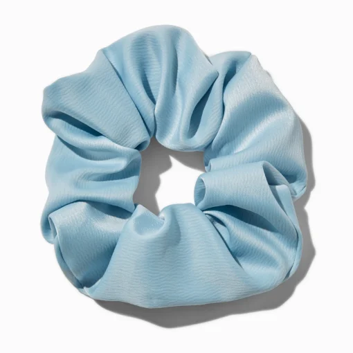 Chouchou grand format satiné bleu clair