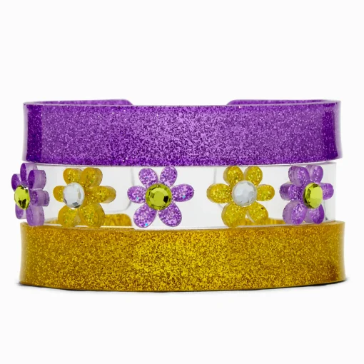 Claire's Club Purple Flower Bangle Bracelets - 3 Pack