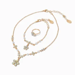 Claire's Club Special Occasion Rose Gold-tone Iridescent AB Flower Jewelry Set - 3 Pack