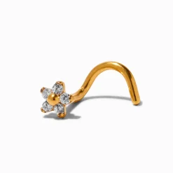Clou pour piercing de nez 1,0 mm fleur en zircon cubique d'imitation en titane couleur dorée