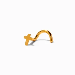 Clou pour piercing de nez 1,0 mm croix en titane et couleur dorée