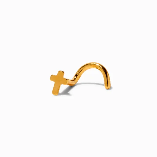 Clou pour piercing de nez 1,0 mm croix en titane et couleur dorée
