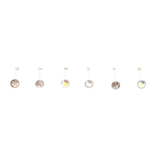 Clous de nez avec strass aux designs variés 0,6 mm - Transparent, lot de 6