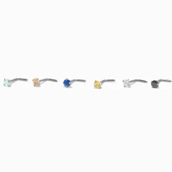 Clous de nez avec zircon cubique coloré 0,8 mm en titane couleur argentée - Lot de 6