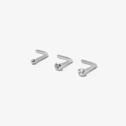 Clous de nez 0,8 mm strass variés en acier inoxydable couleur argentée - Lot de 3
