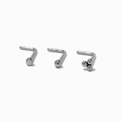 Clous de nez 0,8 mm variés en titane couleur argentée - Lot de 3