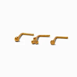 Clous de nez variés 0,8 mm en titane couleur dorée - Lot de 3