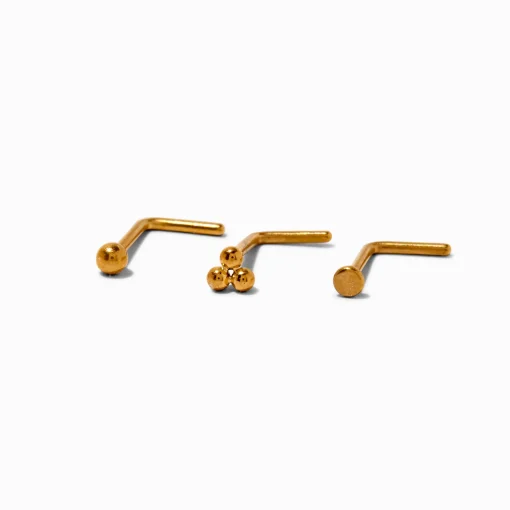 Clous de nez variés 0,8 mm en titane couleur dorée - Lot de 3