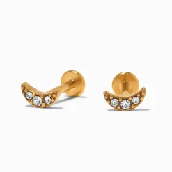 Clous d’oreilles à arrière plat micro croissant de lune strass en titane couleur dorée C LUXE by Claire’s