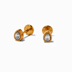 Clous d’oreilles à arrière plat goutte en serti clos en zircon cubique et titane couleur dorée C LUXE by Claire’s