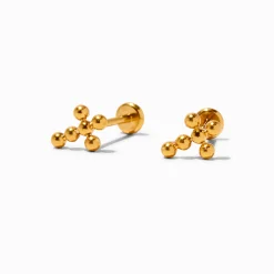 Clous d’oreilles à arrière plat croix boule en titane couleur dorée C LUXE by Claire’s