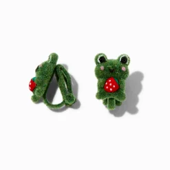 Clous d’oreilles à clip grenouilles vertes duveteuses