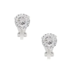 Clous d’oreilles à clip ronds en zircon cubique d’imitation couleur argentée - 7 mm