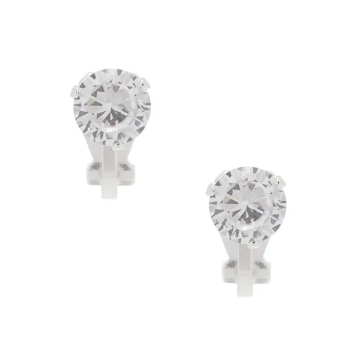 Clous d’oreilles à clip ronds en zircon cubique d’imitation couleur argentée - 7 mm