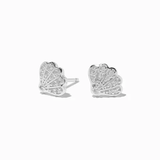 Clous d’oreilles coquillage en zircon cubique couleur argentée C LUXE by Claire’s
