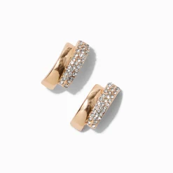 Clous d’oreilles double strass couleur dorée