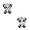 Clous d’oreilles en argent panda portant un nœud