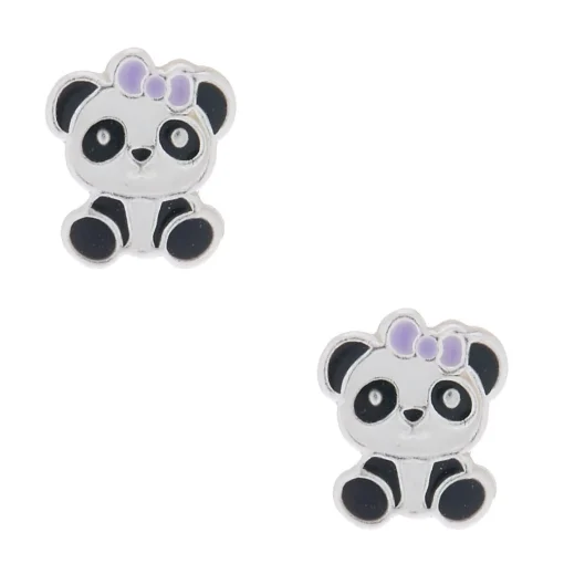 Clous d’oreilles en argent panda portant un nœud