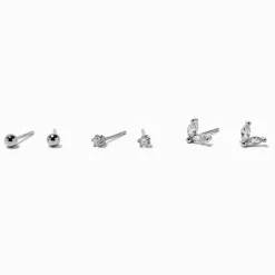 Clous d’oreilles en zircon cubique couleur argentée - Lot de 3