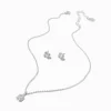 Clous d’oreilles et collier à pendentif carré auréole en zircon cubique couleur argentée - Lot de 2