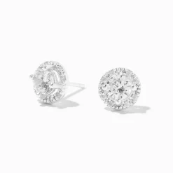 Clous d’oreilles halo en argent avec strass en zircon cubique - 5 mm