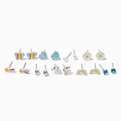 Clous d’oreilles licorne aux designs variés - Lot de 9