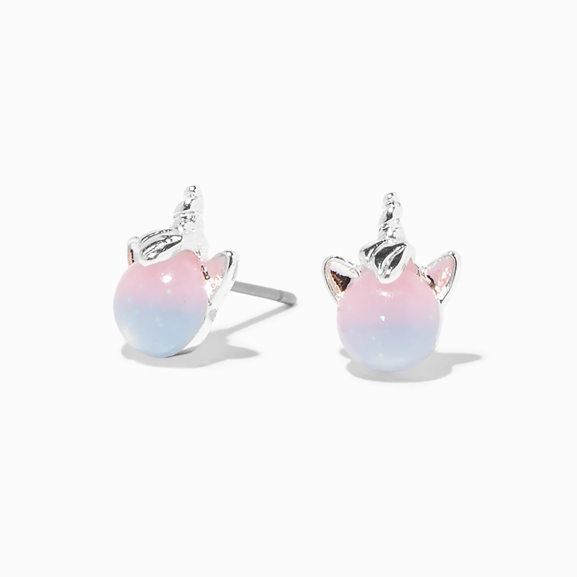 Clous d’oreilles licorne phosphorescents bleus et roses