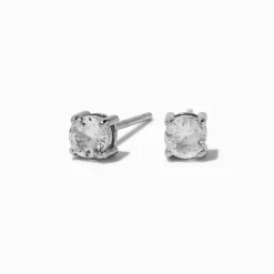 Clous d’oreilles panier en zircon cubique 4 mm acier inoxydable couleur argentée