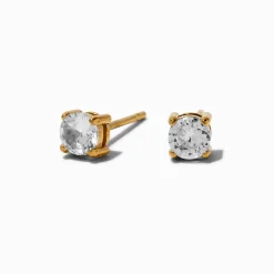 Clous d’oreilles panier en zircon cubique 4 mm acier inoxydable couleur dorée